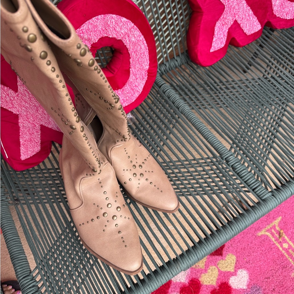 Studded Tan Leather Boots